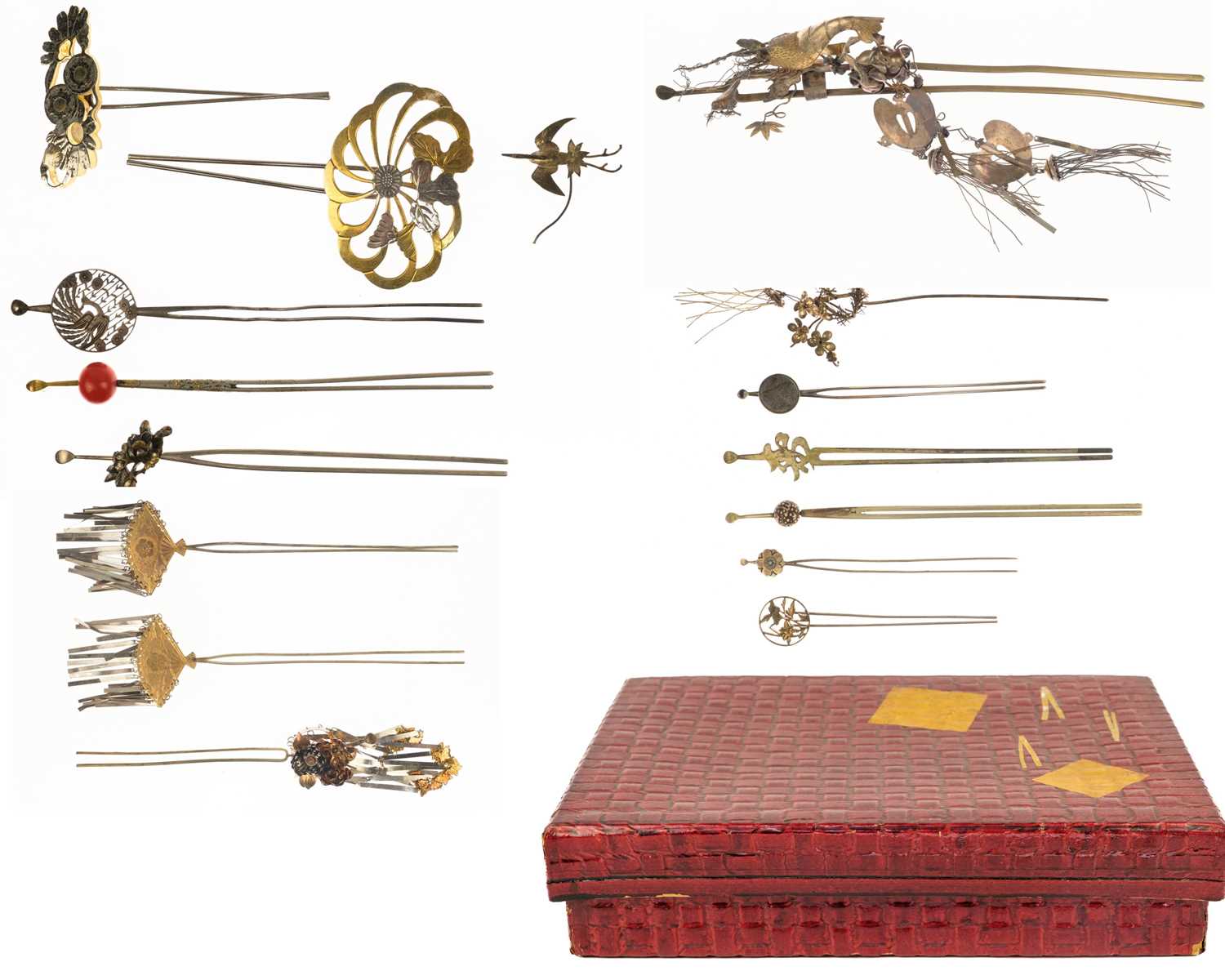 Fifteen various Japanese metal kanzashi, 19th/20th century.