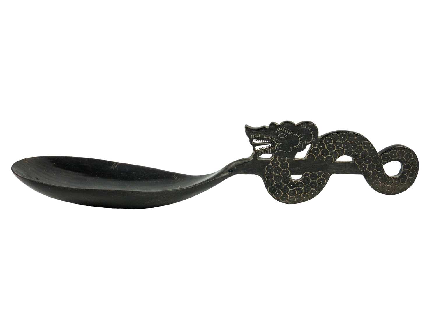 A Chinese black stained carved wood ladle, early-mid 20th century. - Image 2 of 7