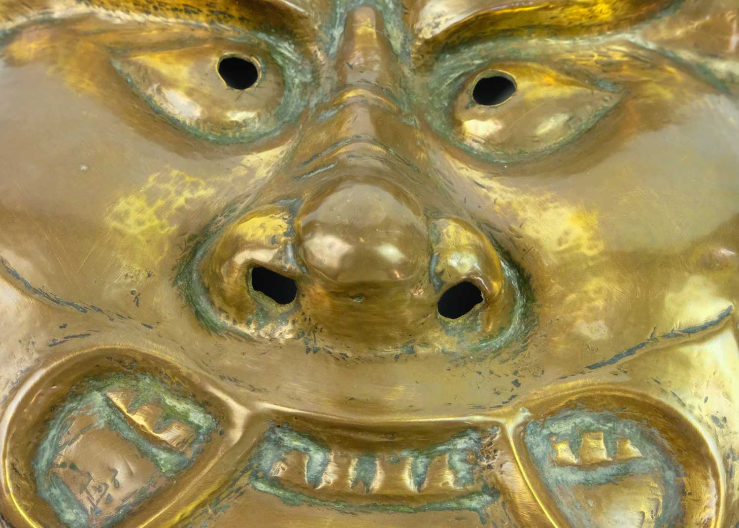 A Japanese brass mask, Meiji period. - Image 3 of 3