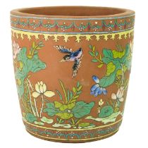 A Chinese Yixing pottery and enamelled jardiniere, Republic period.