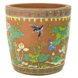 A Chinese Yixing pottery and enamelled jardiniere, Republic period.