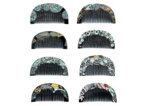 Eight Japanese black lacquer combs, 20th century.