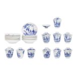 A set of Chinese blue and white porcelain cups, covers and stands, 18th century.