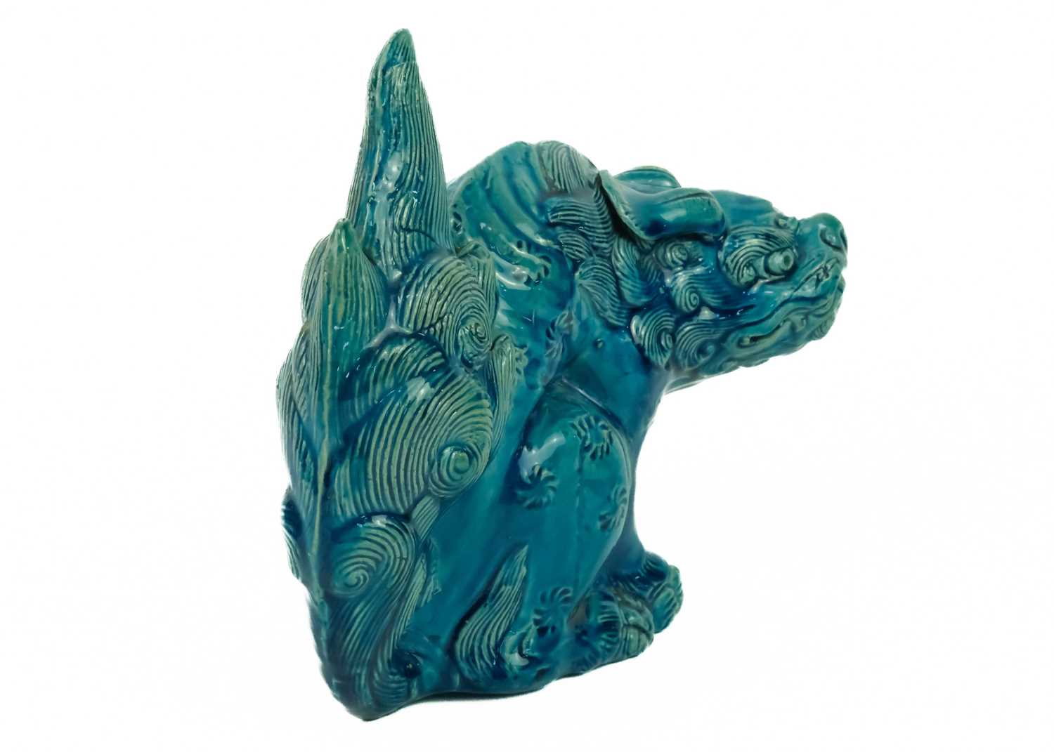 A Chinese turquoise glazed pottery 'Lion' dog, circa 1900, late Qing Dynasty. - Image 3 of 7