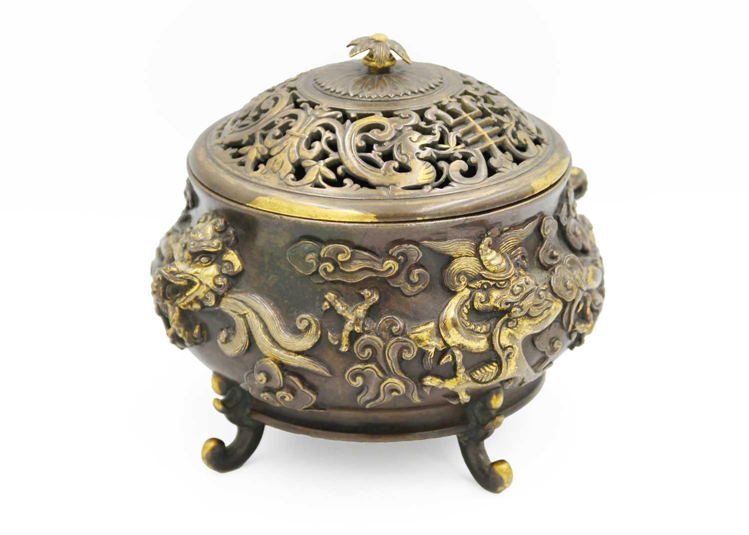 A Chinese gilt bronze censer and cover, late Ming Dynasty. - Image 6 of 42