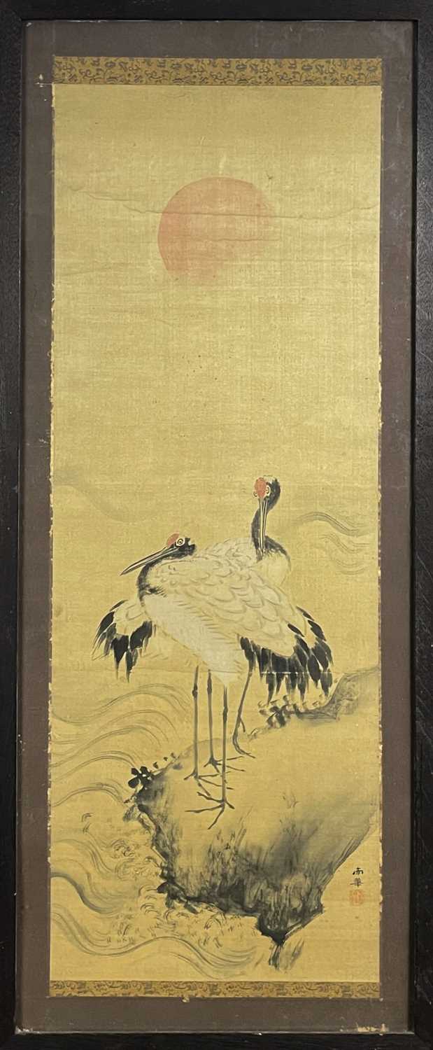 A Japanese watercolour of two cranes, signed Sessai, 19th century. - Image 2 of 3