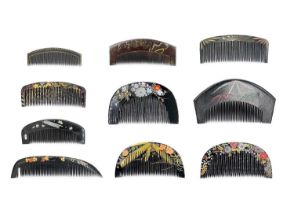 A Japanese black tortoiseshell & mother-of-pearl inlaid comb, Showa period.