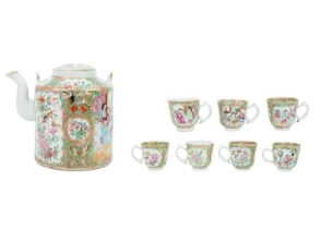 Seven Chinese famille rose porcelain cups and two saucer dishes, 18th century.