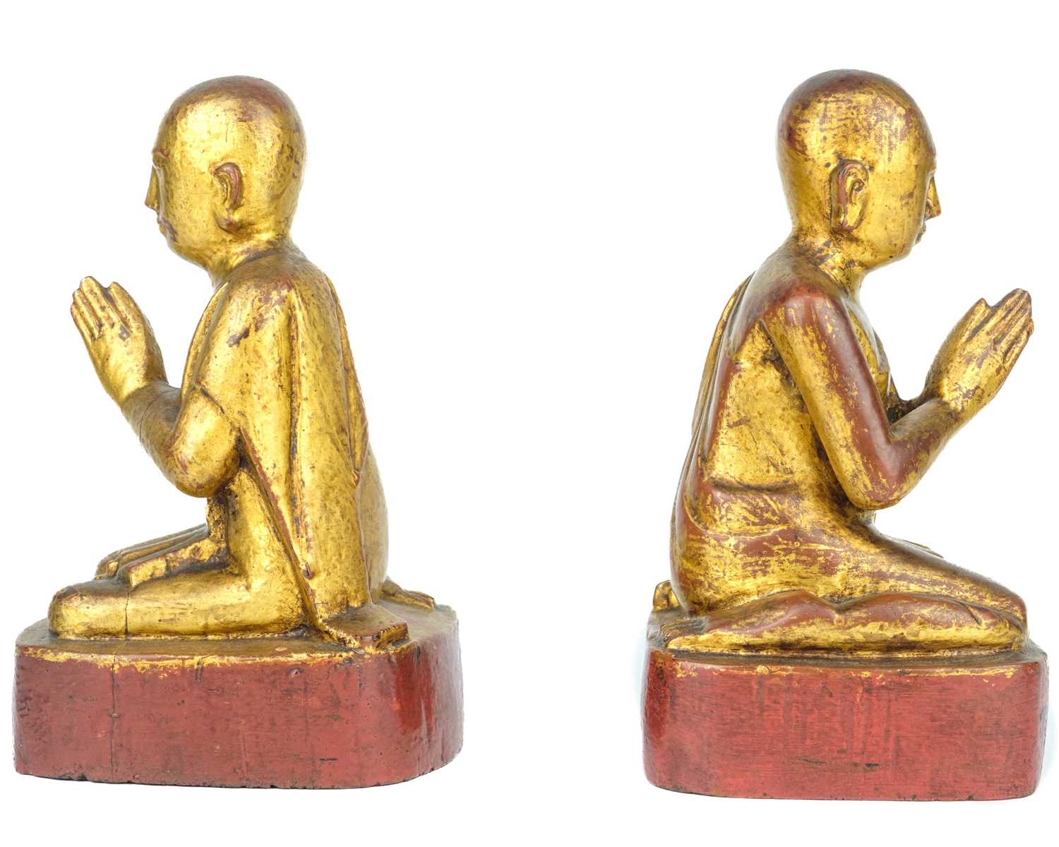 Two Burmese gilt wood models of monks, 19th century. - Image 2 of 5