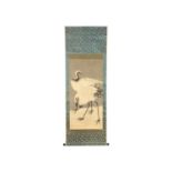 A Japanese painted scroll depicting cranes, circa 1900.