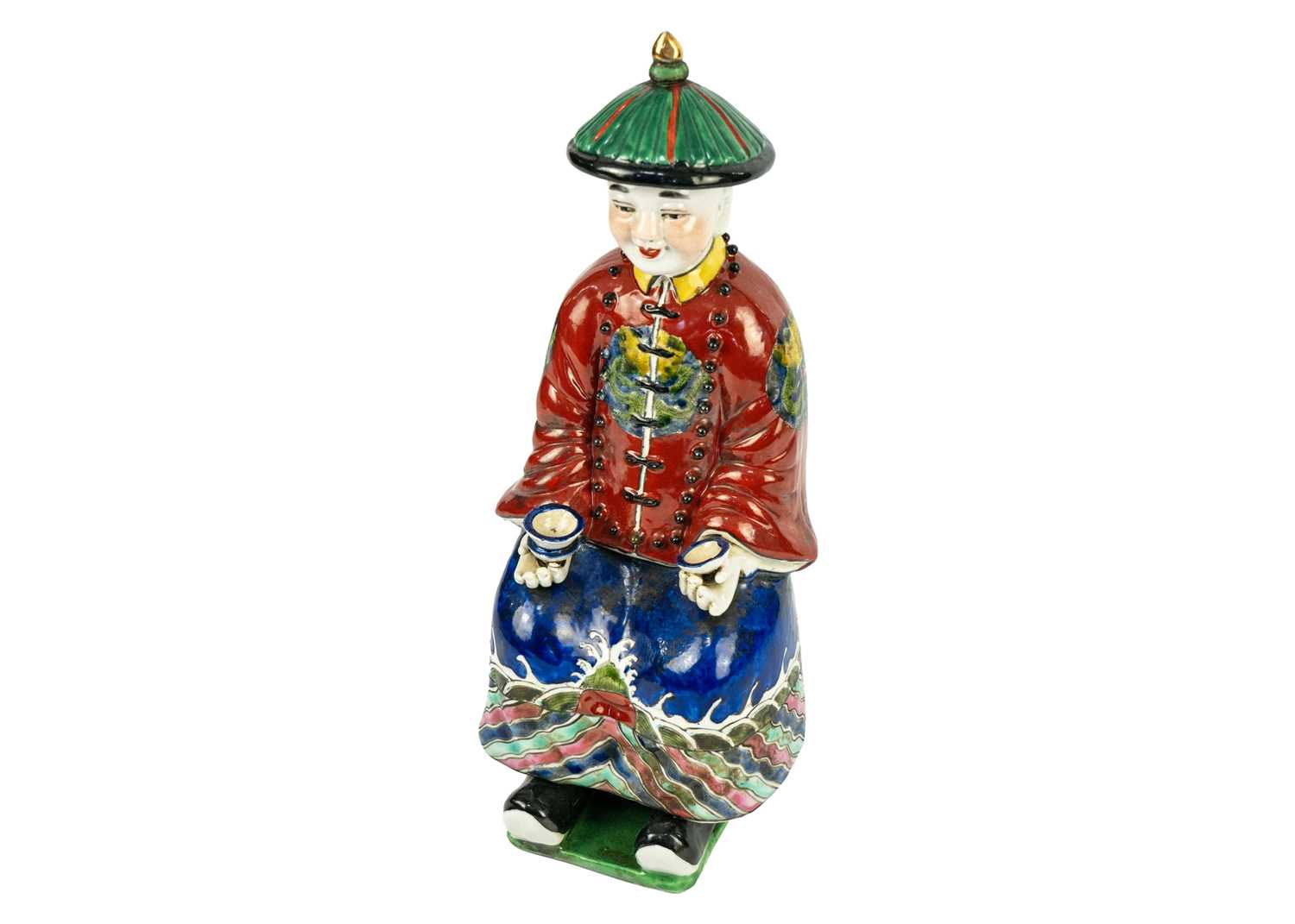 A Chinese porcelain figure of a seated Emperor, 20th century. - Image 6 of 8