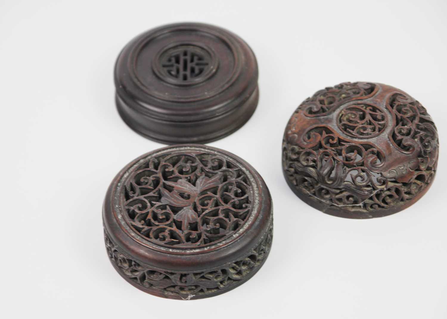 Five Chinese wooden jar/vase covers, 19th/20th century. - Image 6 of 10