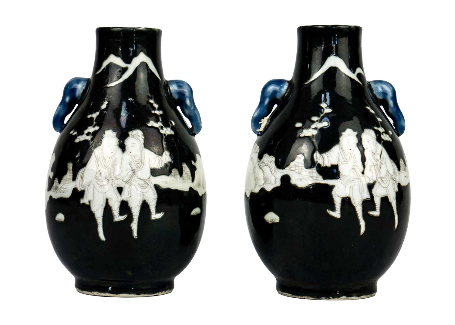 A pair of Chinese noire twin-handled ovoid vases, circa 1900. - Image 3 of 14