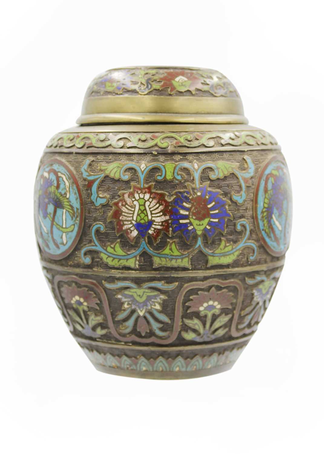 A Chinese bronze and champleve ginger jar and cover, 20th century.