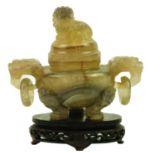 A Chinese agate incense burner on stand, late Qing Dynasty..