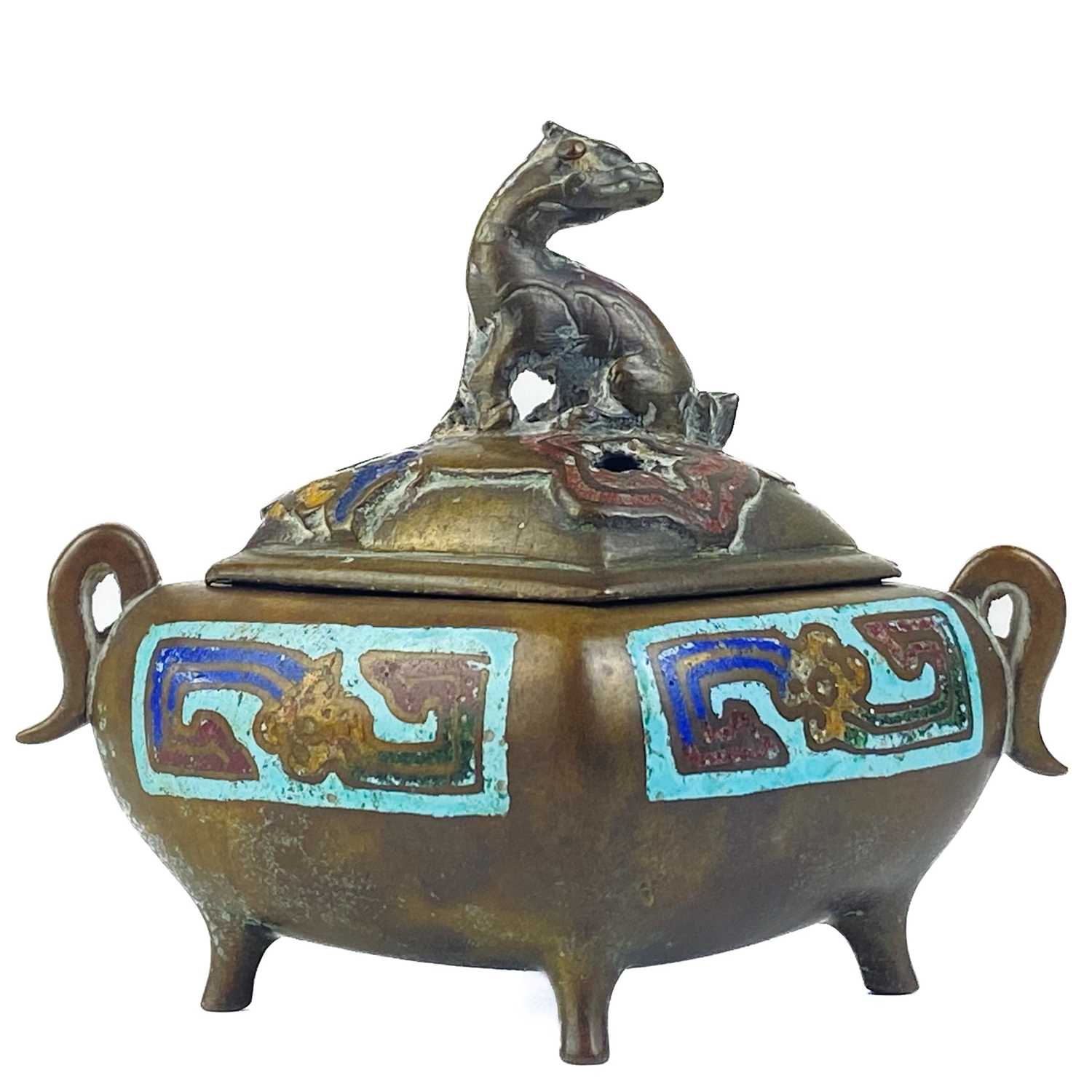 A Chinese bronze and champleve incense burner, 19th century. - Image 3 of 9