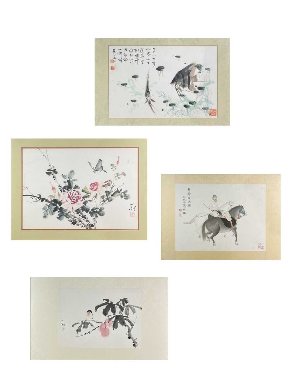 A Chinese watercolour 'Groom and Two Horses', by Chaw-i-Chou. (1920).