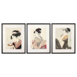 Three Japanese woodblock prints, 20th century.