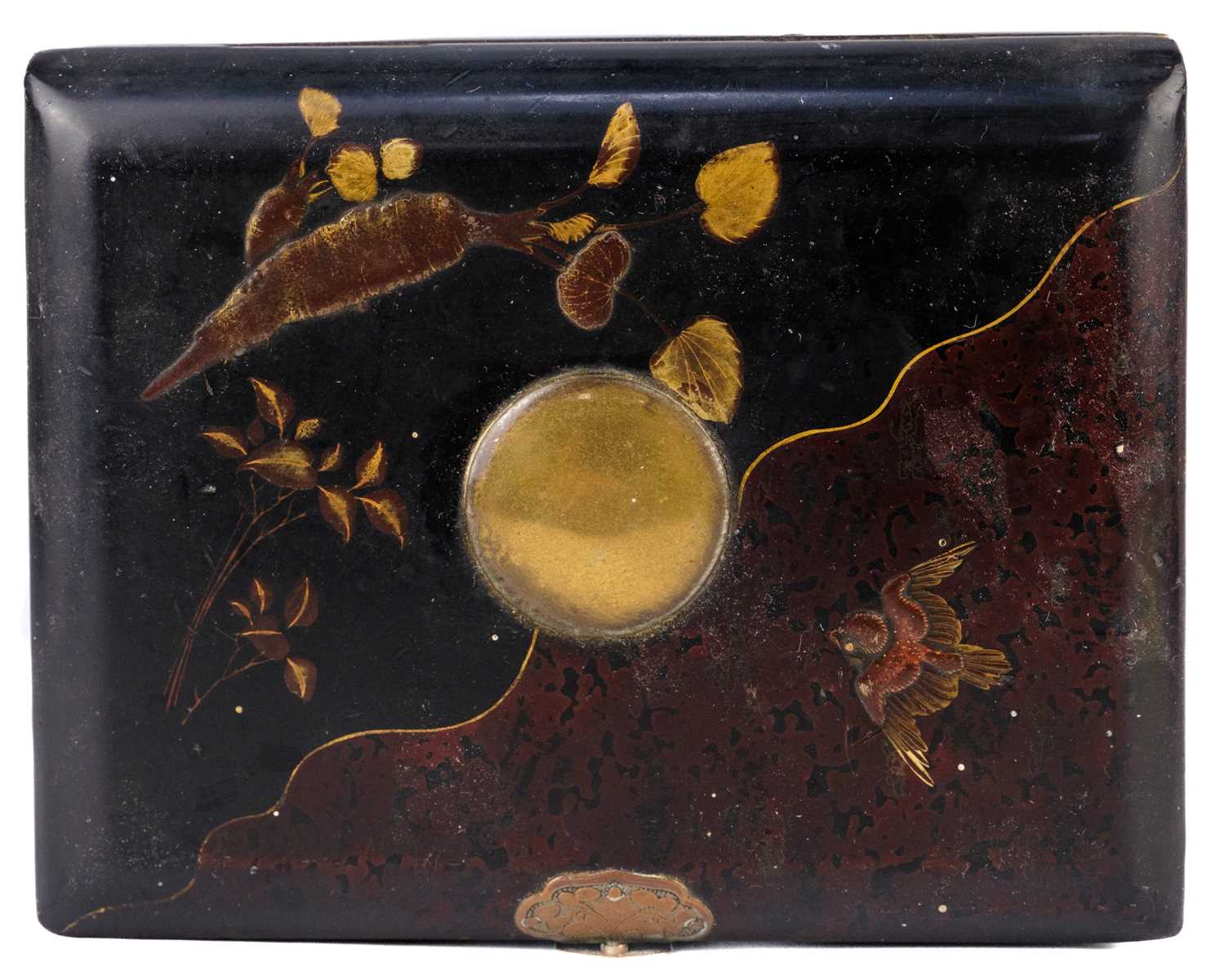 Two Japanese black lacquer hinged boxes, Meiji period. - Image 6 of 7
