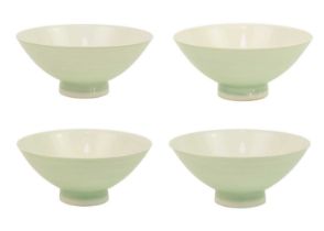 Four Chinese celadon glazed porcelain dishes, 20th century.