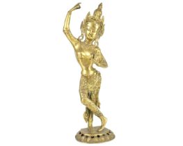 A Tibetan brass figure of a dancing lady, 20th century.