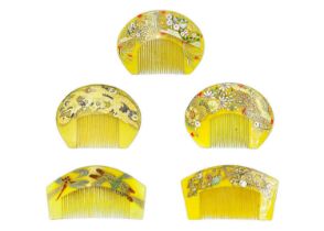 Five Japanese celluloid combs, circa 1920's-1930's.