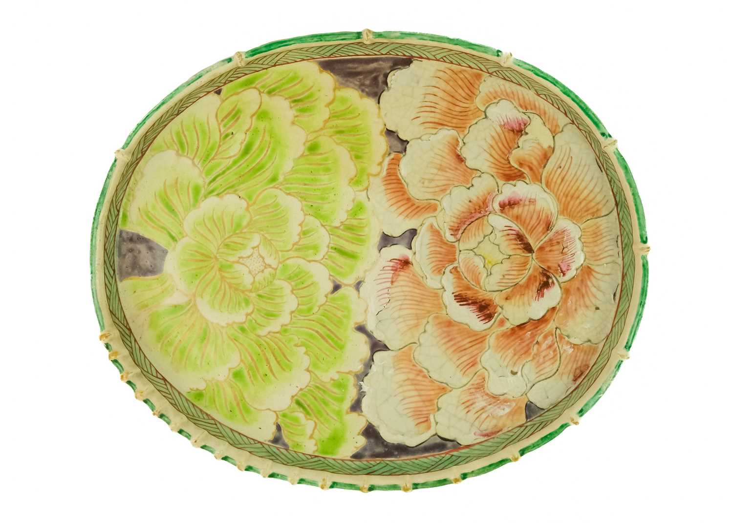 A Japanese oval pottery tray, circa 1900.