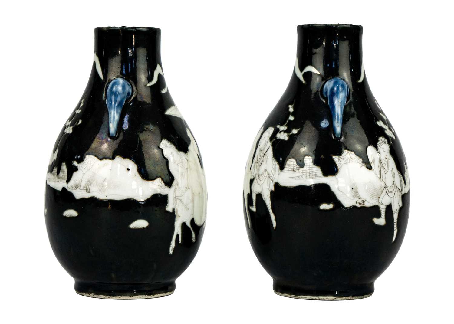 A pair of Chinese noire twin-handled ovoid vases, circa 1900. - Image 2 of 14