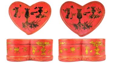 A pair of Chinese red lacquer boxes, 20th century.