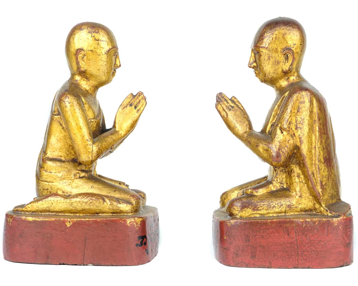 Two Burmese gilt wood models of monks, 19th century. - Image 4 of 5