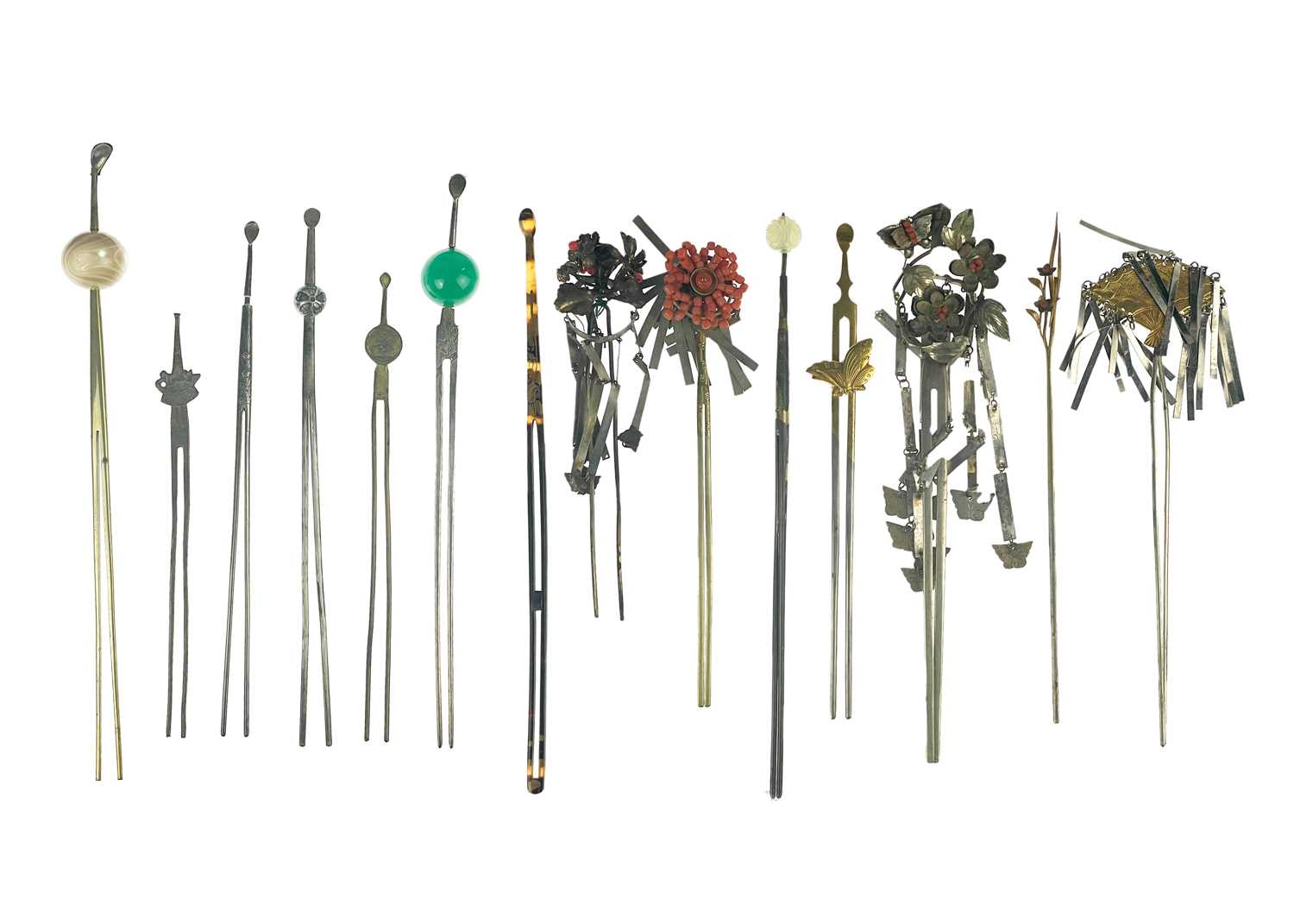 Thirteen various Japanese metal kanzashi, 19th/20th century.