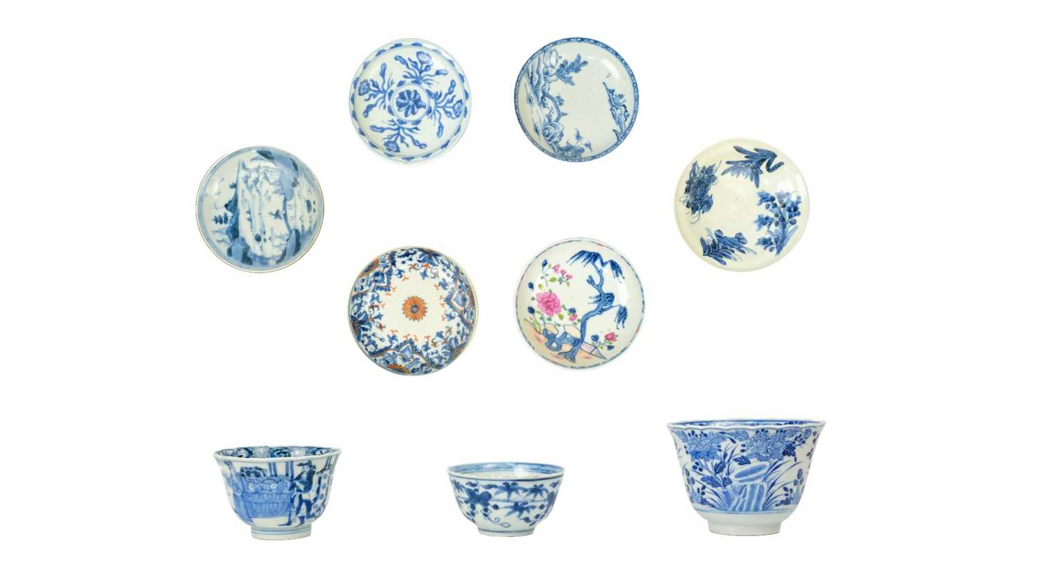 Six Chinese blue and white porcelain dishes, 18th/19th century.