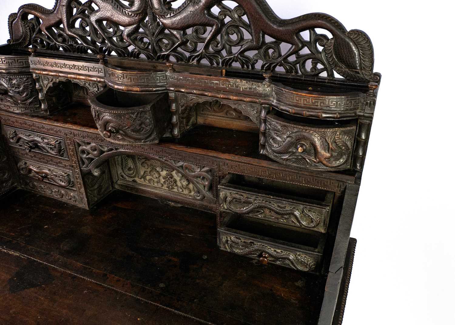 A Chinese carved hardwood bureau, Qing Dynasty, 19th century. - Image 5 of 5