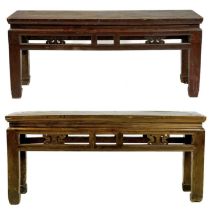 Two similar Chinese hardwood centre tables