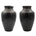 A pair of Japanese bronze vases, Meiji period.