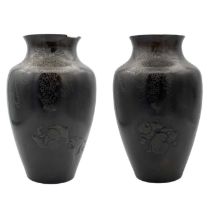 A pair of Japanese bronze vases, Meiji period.