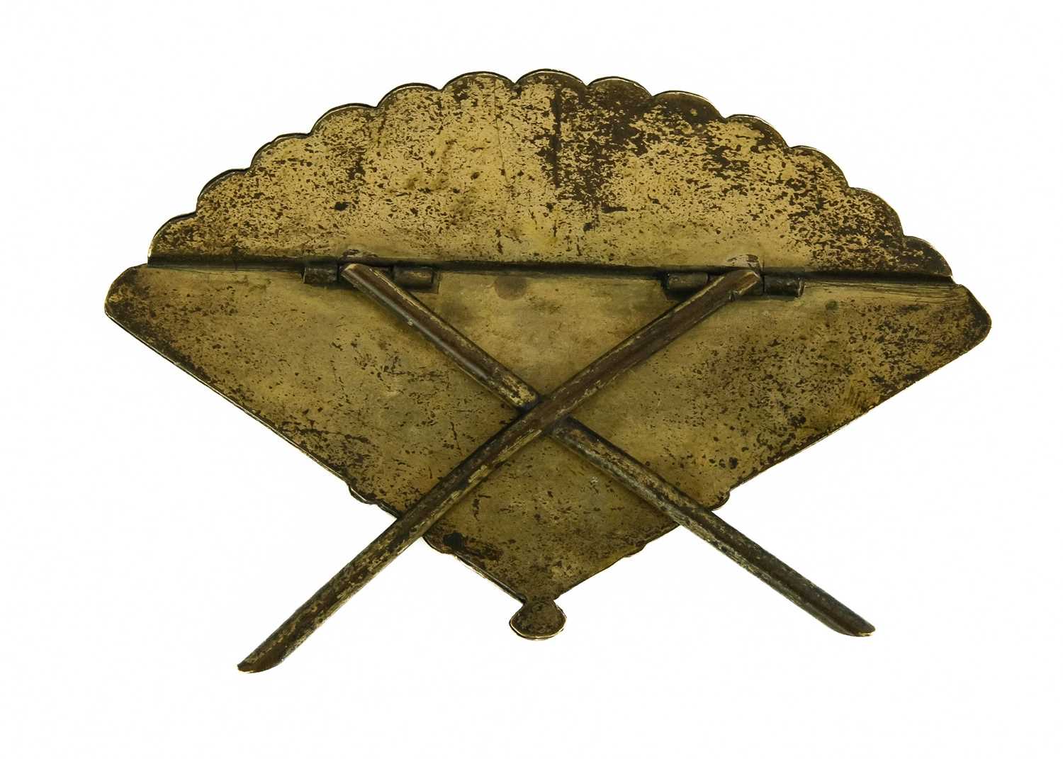 A Japanese Shakudo mixed alloy fan shaped menu holder, Meiji period. - Image 3 of 3