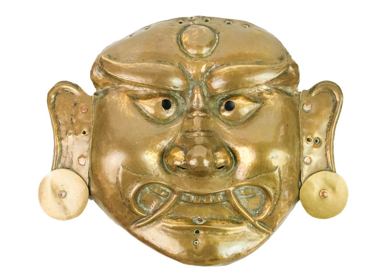 A Japanese brass mask, Meiji period.