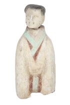 A Chinese painted pottery figure of an attendant, Western Han Dynasty.