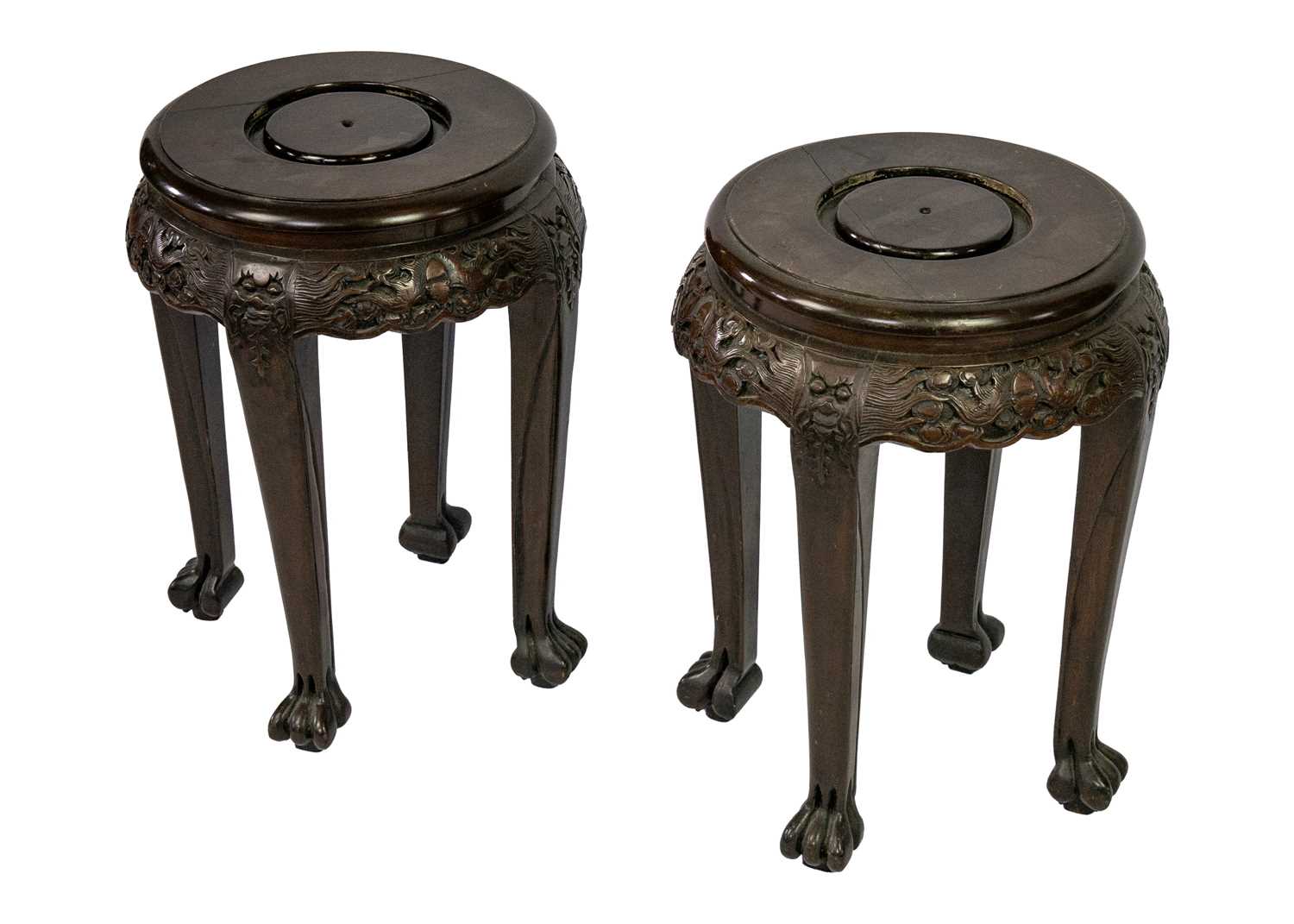 A pair of Chinese hardwood vase stands, early 20th century, - Image 2 of 3