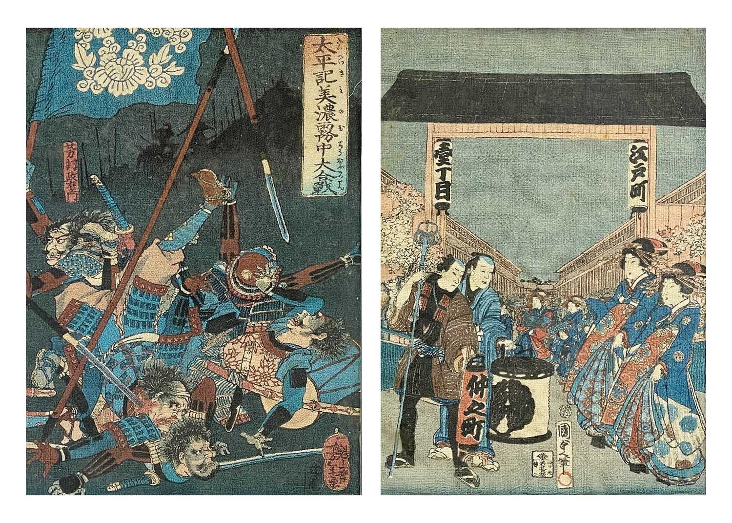 Two Japanese woodblock prints on silk, circa 1920's.