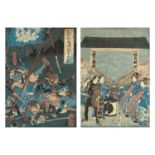 Two Japanese woodblock prints on silk, circa 1920's.