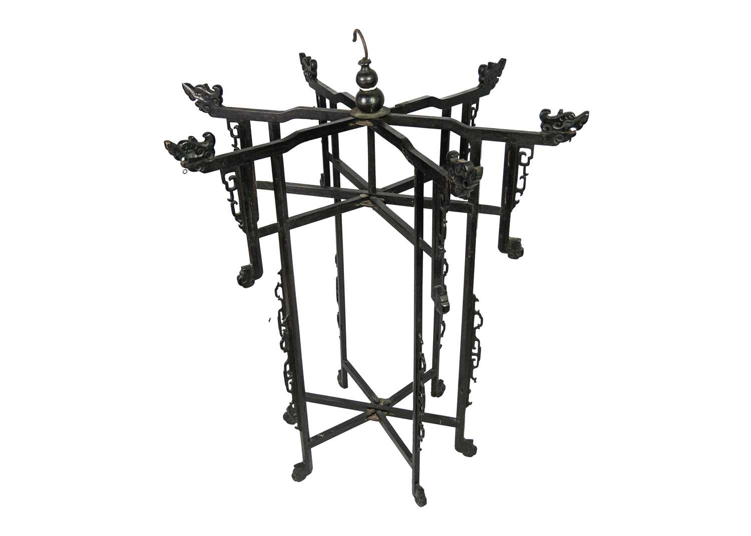 A Chinese carved wood ebonised hanging lantern, circa 1920's. - Image 3 of 5