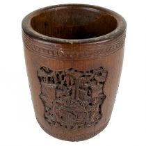 A Chinese carved bamboo brush pot, late 19th century.
