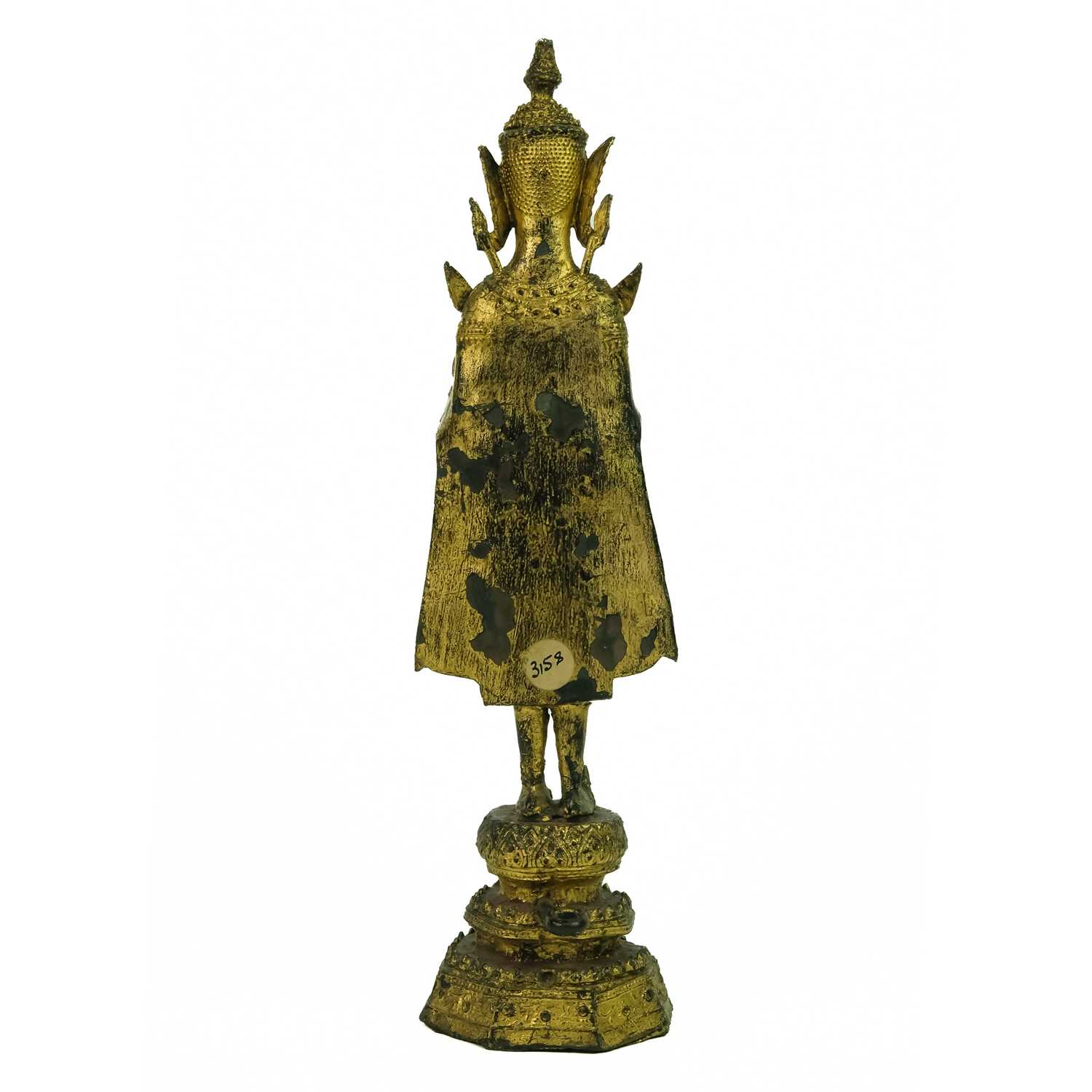 A Thai gilt bronze standing Buddha in royal attire, 18th/19th century. - Image 3 of 6