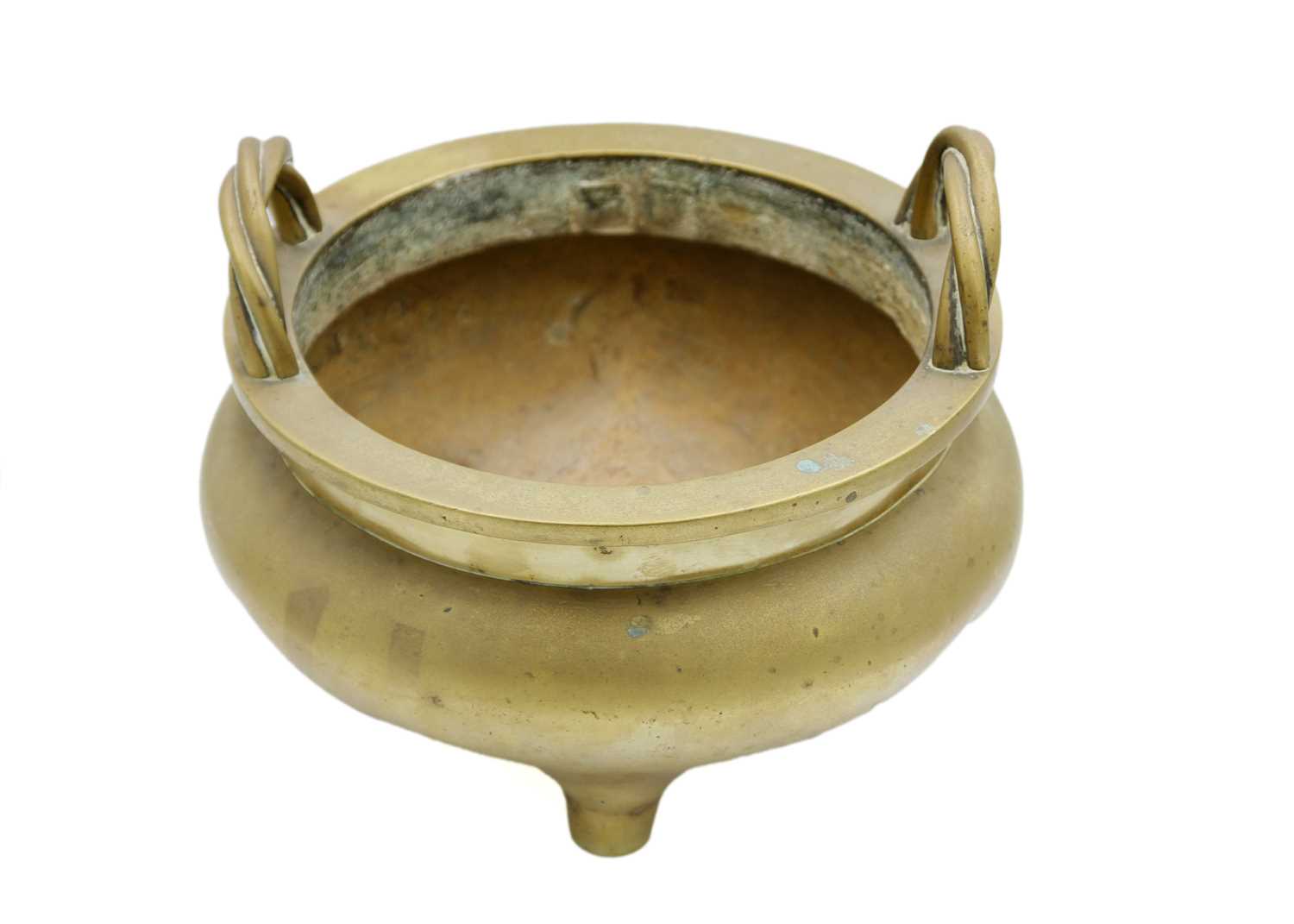 A large Chinese bronze twin-handled tripod censer on stand, Qing Dynasty. - Image 5 of 29