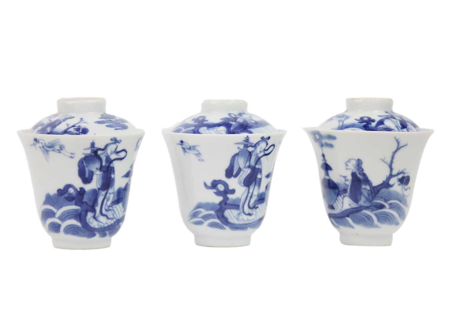 A set of Chinese blue and white porcelain cups, covers and stands, 18th century. - Image 2 of 41