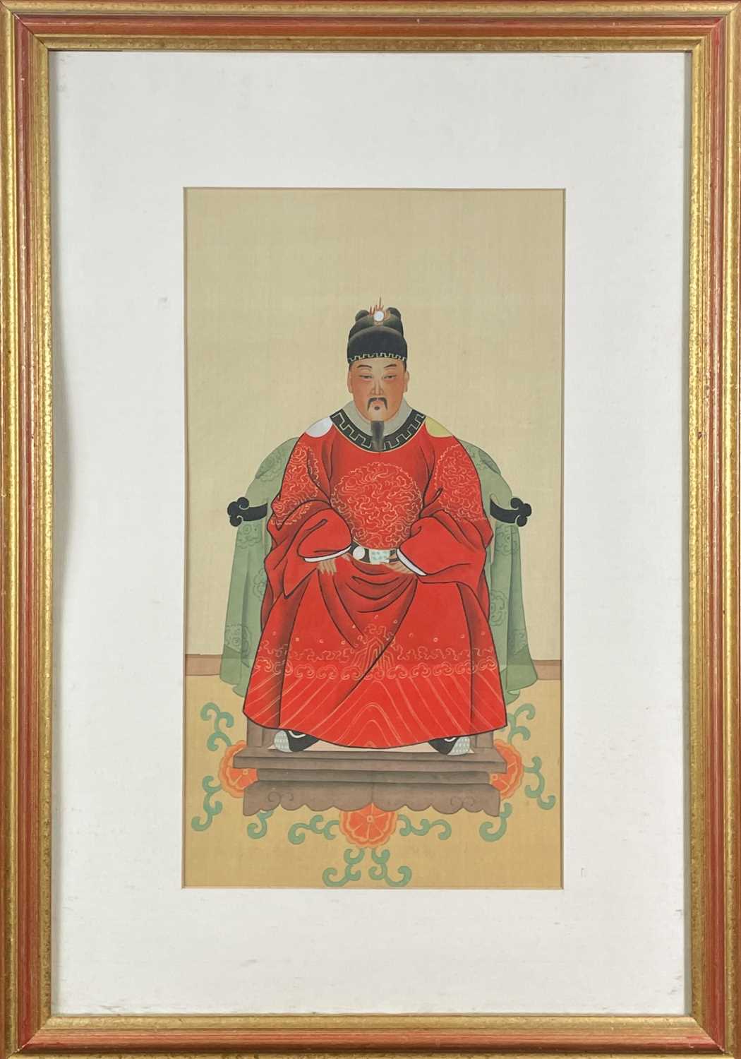 Three Chinese ancestor portrait paintings on silk. - Image 6 of 7