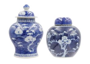 A large Chinese blue and white prunus blossom ginger jar, circa 1900.