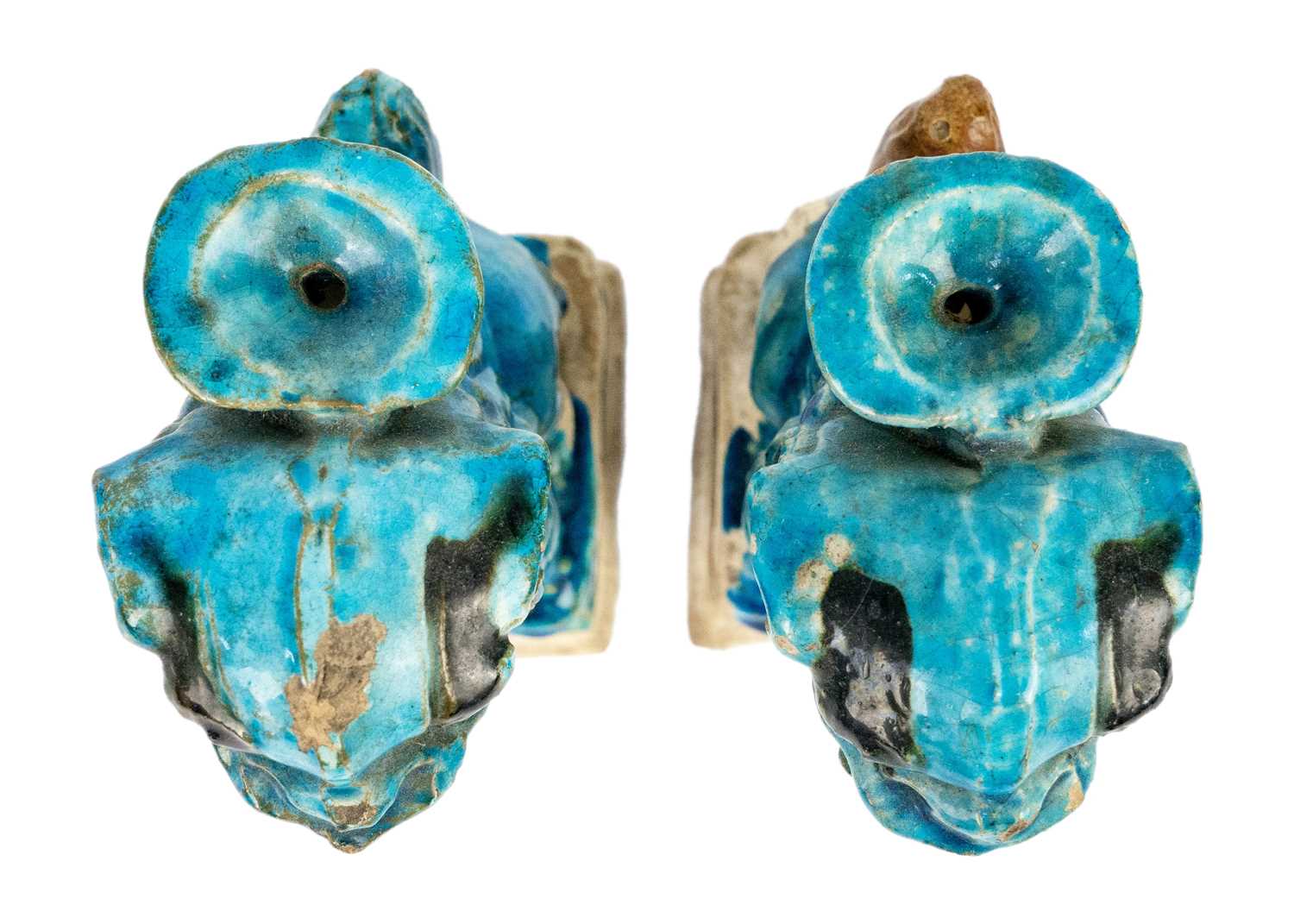 Two Chinese turquoise pottery dogs of fo joss stick holders, Ming Dynasty. - Image 5 of 6